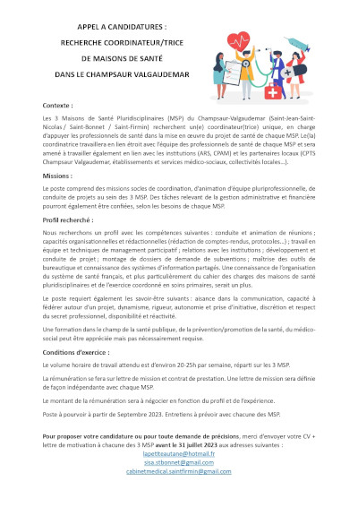 Fiche de poste emploi de coordinateur entre 3 msp