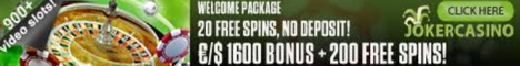 Joker Casino 20 Free Spins No Deposit Bonus €/$1600 Bonus